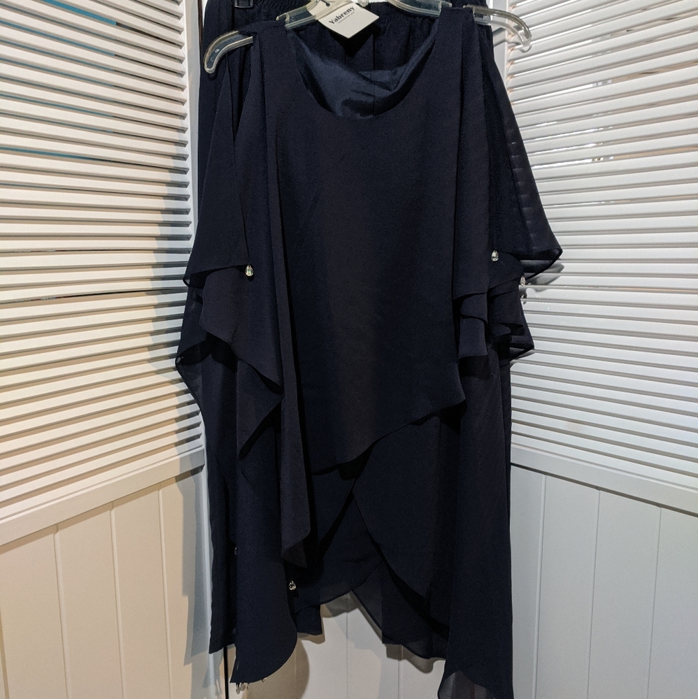 2 Piece Navy Chiffon Women's Pantsuit